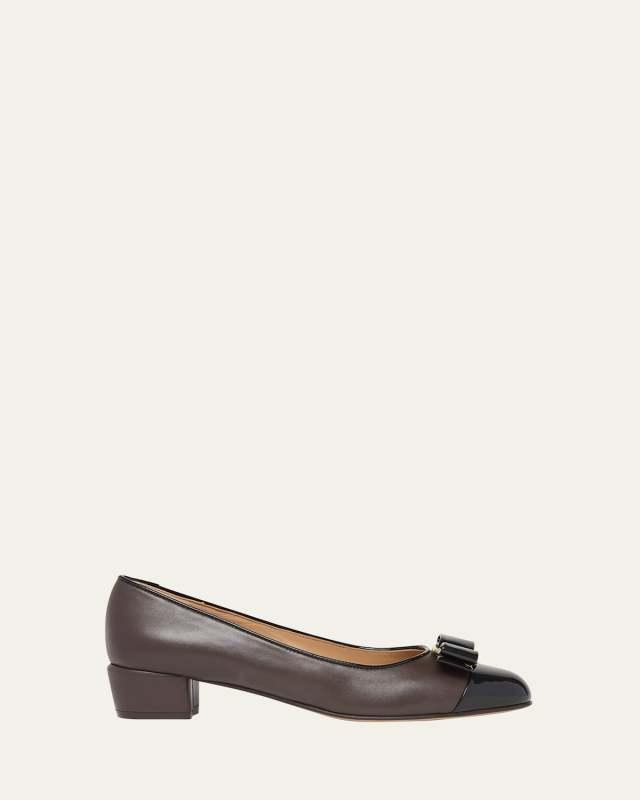 Vara Bicolor Leather Bow Low Pumps